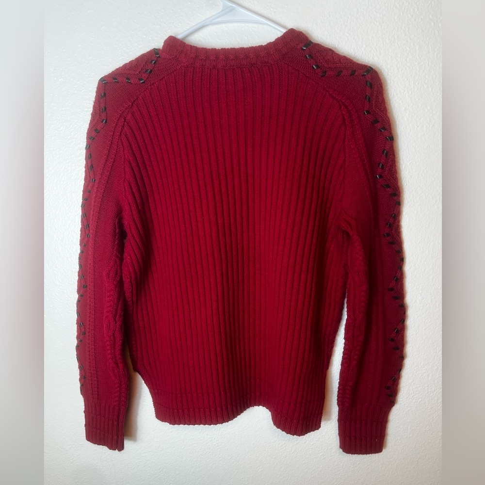 Maje Red Knit Sweater with Faux Leather Braiding Size 2/US M - Picture 7 of 7